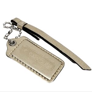 😍 Coach Metallic Gold Leather Hangtag Bag Charm Fob Keychain Zipper Accessory